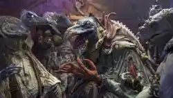 Foto de de rodaje de los Skeksis, villanos del universo 'Cristal Oscuro'